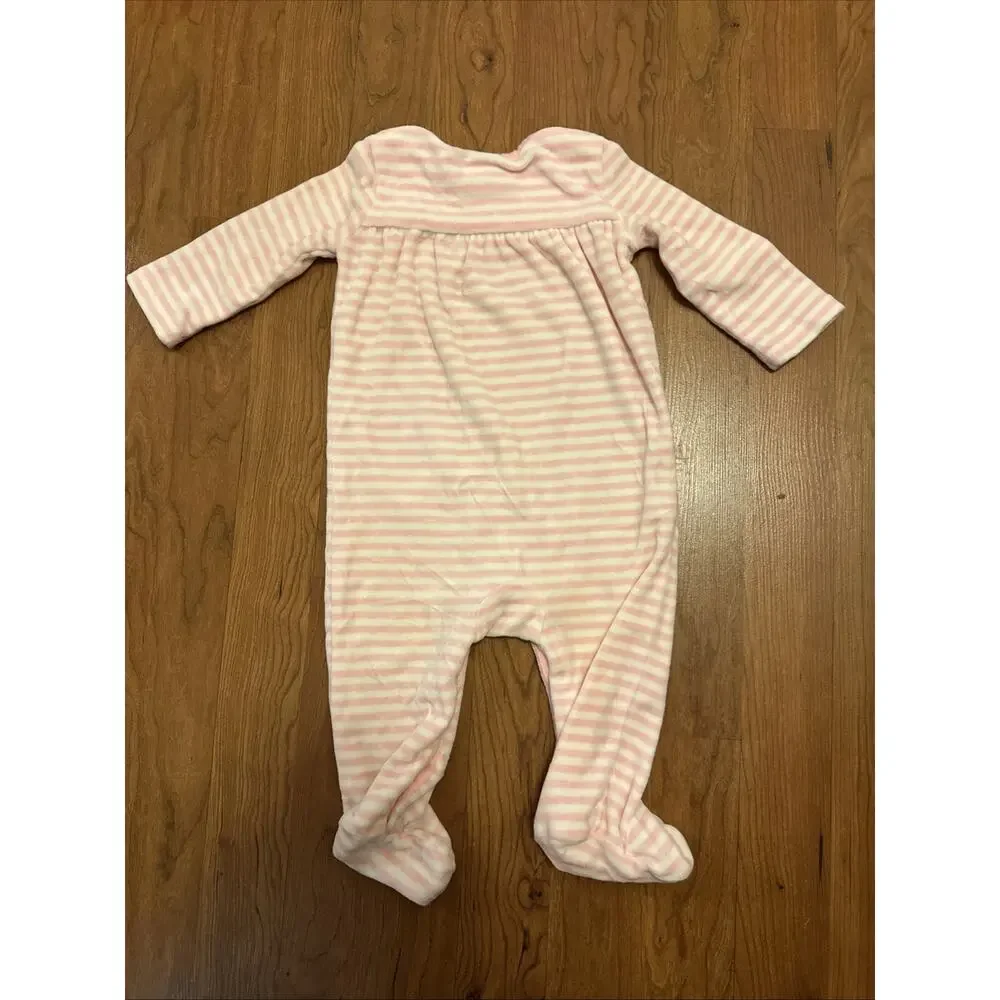 Baby Girls Ralph Lauren Pony Logo Pink White Stripe Romper Outfit Size 6 Months